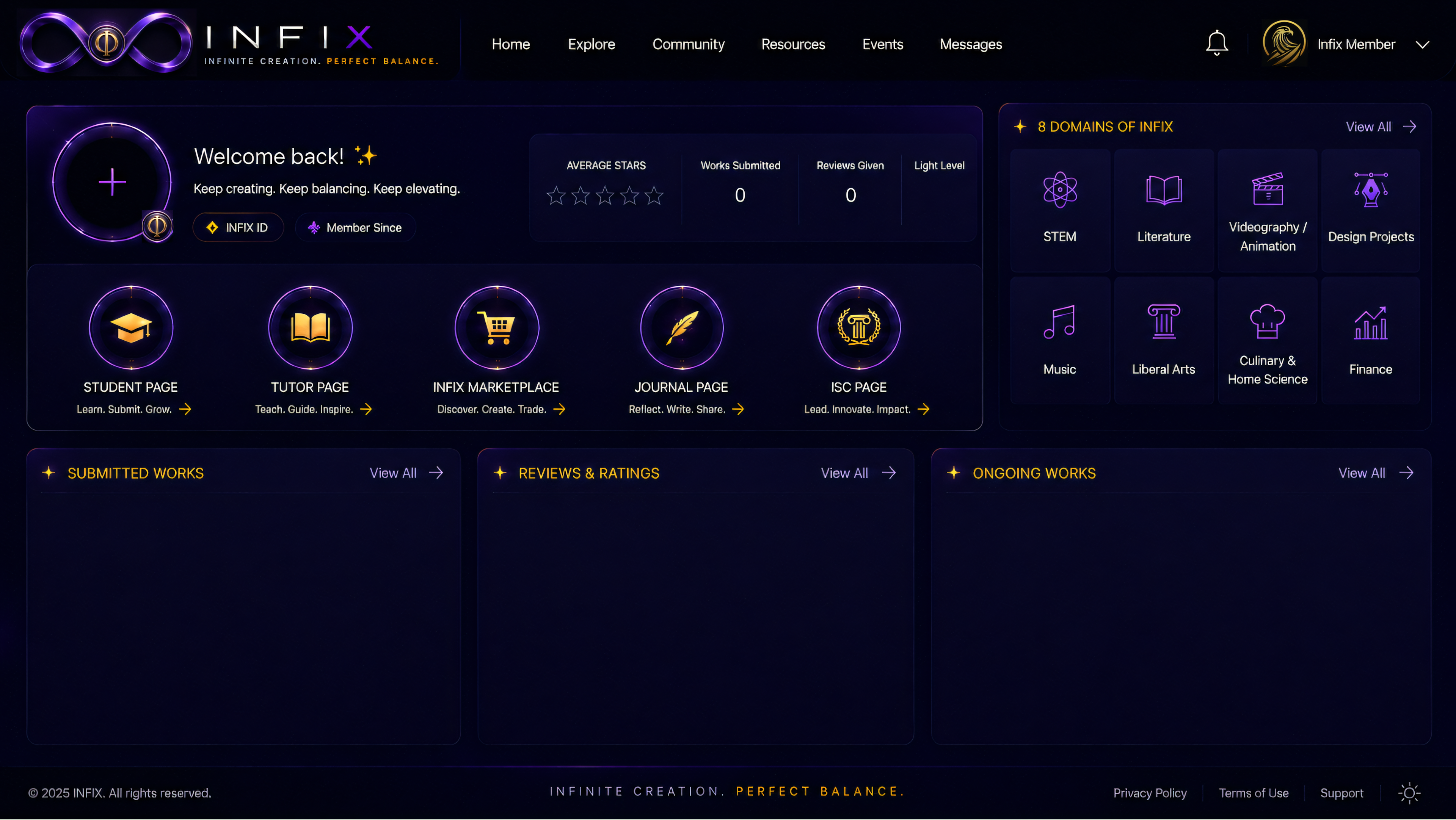INFIX Homepage Dashboard